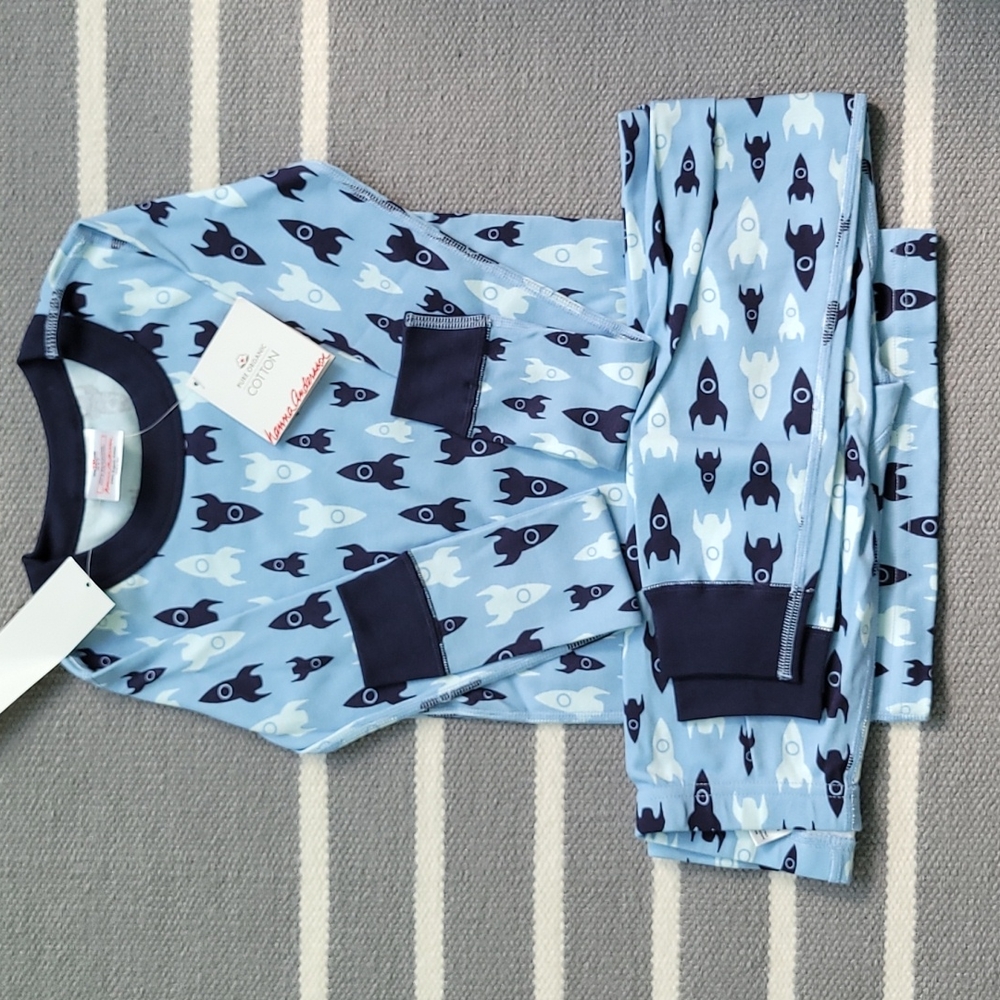 Hanna Andersson Kids Organic Cotton Pajamas NWT Rocket Motif Size 6-7 (120 cm)